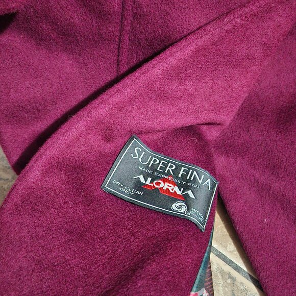 Vintage Alorna Wool Coat Womens Large Burgundy Double Breasted Super Fina - Picture 3 of 6